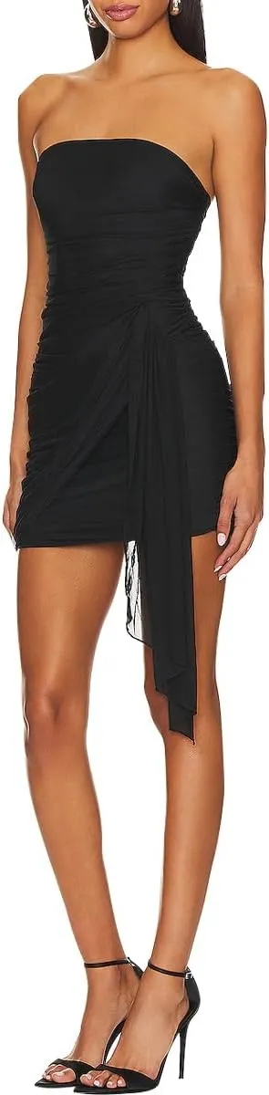 Women's Sexy Mesh Strapless Off Shoulder Y2k Bodycon Dress Backless Tube Draped Ruched Mini Dress