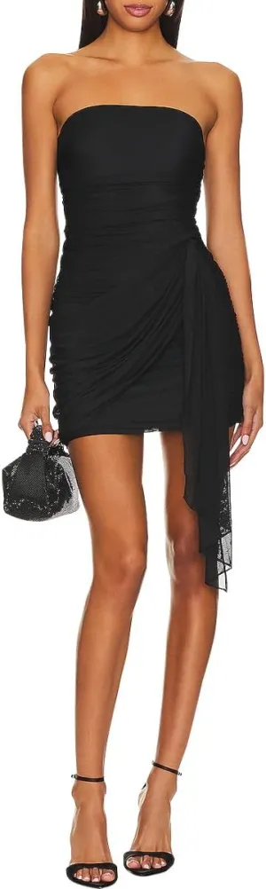 Women's Sexy Mesh Strapless Off Shoulder Y2k Bodycon Dress Backless Tube Draped Ruched Mini Dress