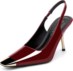 Women's Slingback Heels Metal Square Toe High Heels Stiletto Heel Backless Pumps Party Dress Shoes