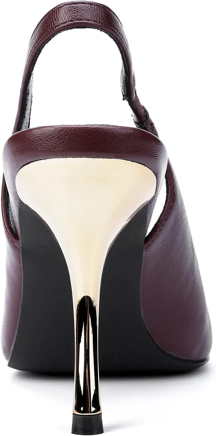 Women's Slingback Heels Metal Square Toe High Heels Stiletto Heel Backless Pumps Party Dress Shoes