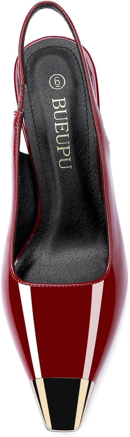 Women's Slingback Heels Metal Square Toe High Heels Stiletto Heel Backless Pumps Party Dress Shoes