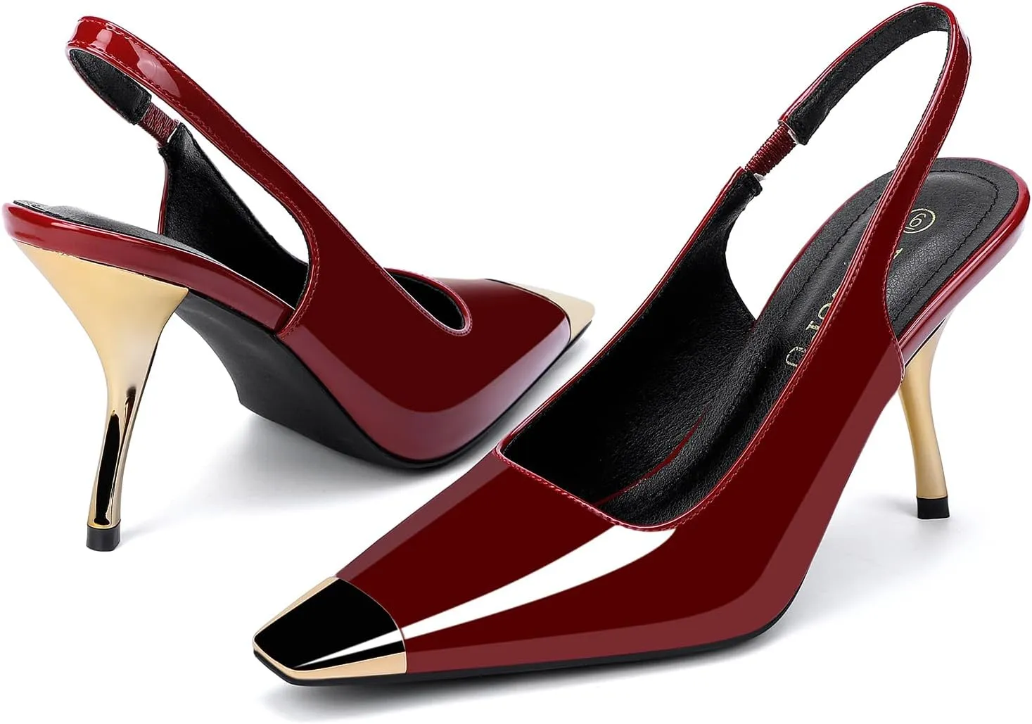 Women's Slingback Heels Metal Square Toe High Heels Stiletto Heel Backless Pumps Party Dress Shoes