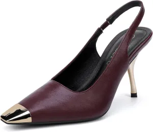 Women's Slingback Heels Metal Square Toe High Heels Stiletto Heel Backless Pumps Party Dress Shoes