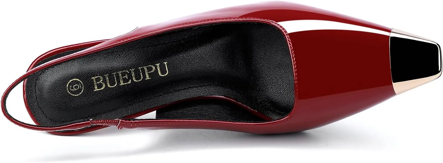 Women's Slingback Heels Metal Square Toe High Heels Stiletto Heel Backless Pumps Party Dress Shoes