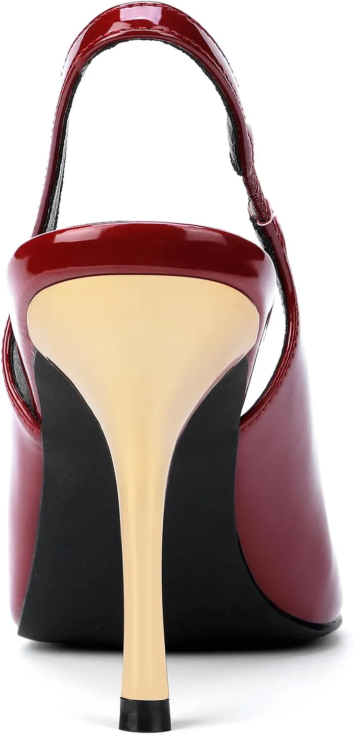 Women's Slingback Heels Metal Square Toe High Heels Stiletto Heel Backless Pumps Party Dress Shoes