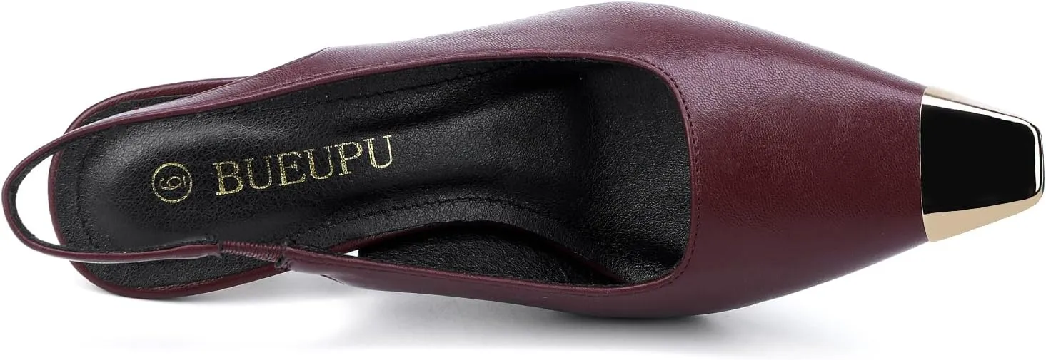 Women's Slingback Heels Metal Square Toe High Heels Stiletto Heel Backless Pumps Party Dress Shoes
