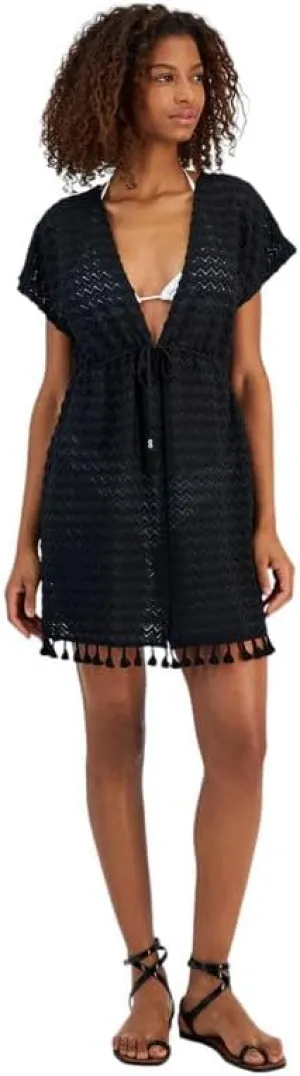 Women's Tie-Waist Chevron-Knit Cover Up (Black, X-Small)