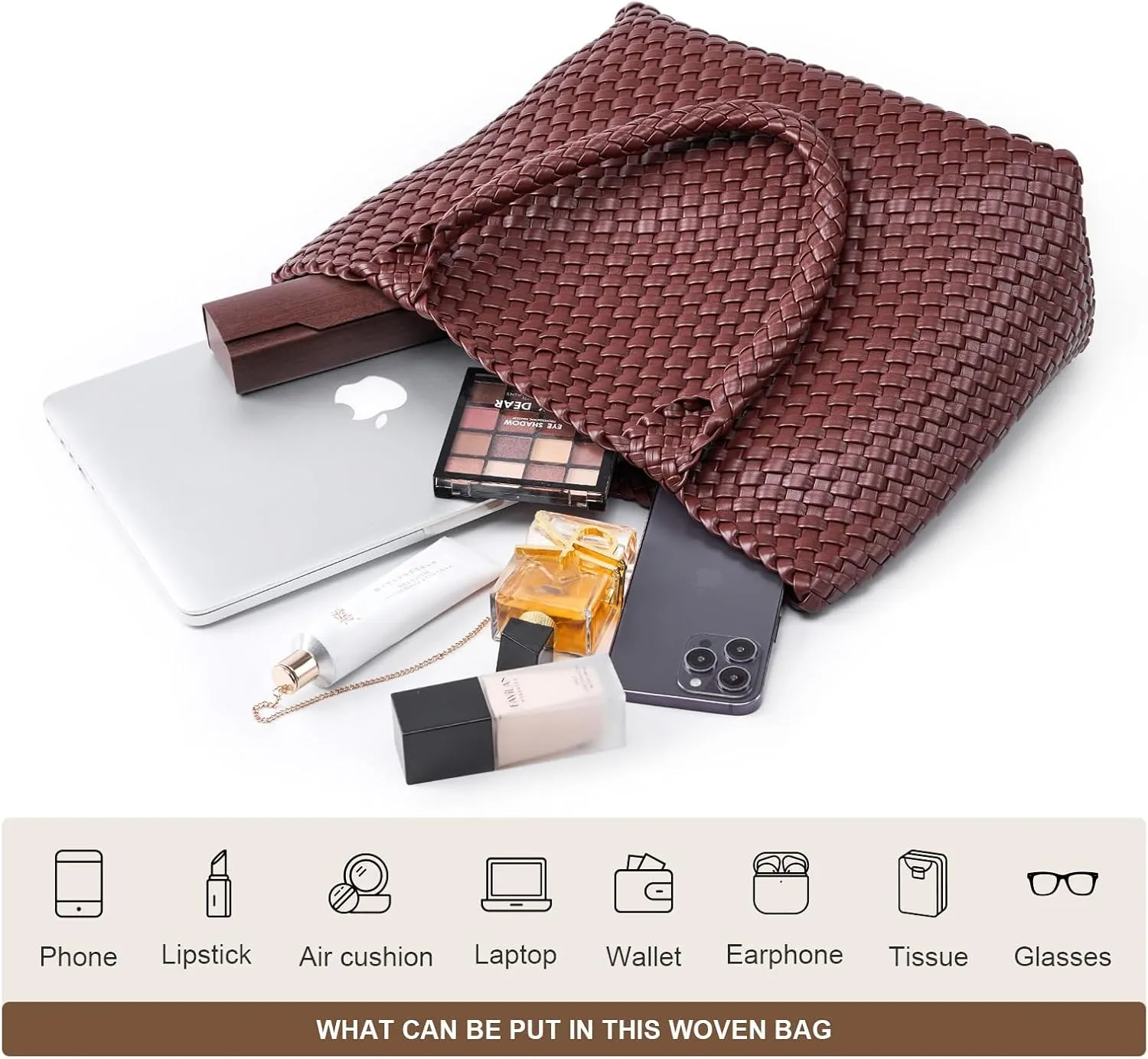 Woven Leather Handbag - Large Tote Bag for Women - Fashion Vegan Leather Tote