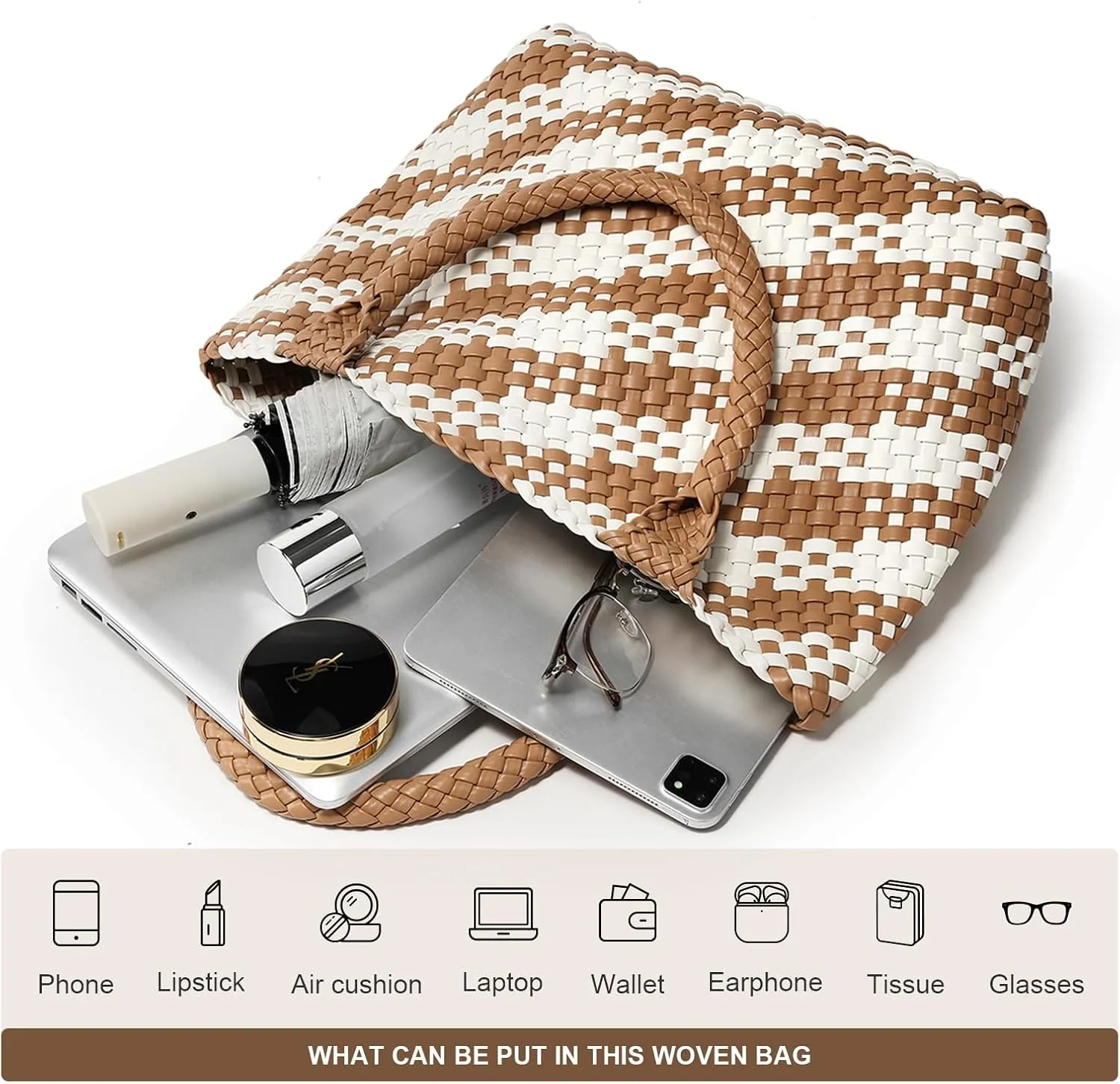 Woven Leather Handbag - Large Tote Bag for Women - Fashion Vegan Leather Tote