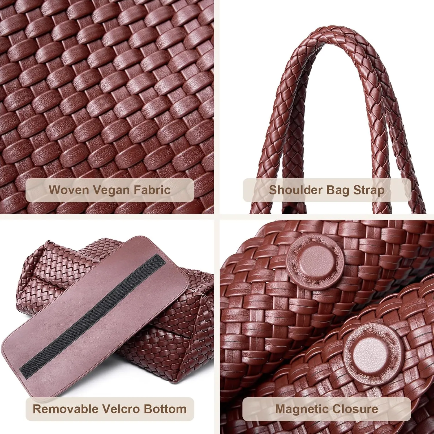 Woven Leather Handbag - Large Tote Bag for Women - Fashion Vegan Leather Tote