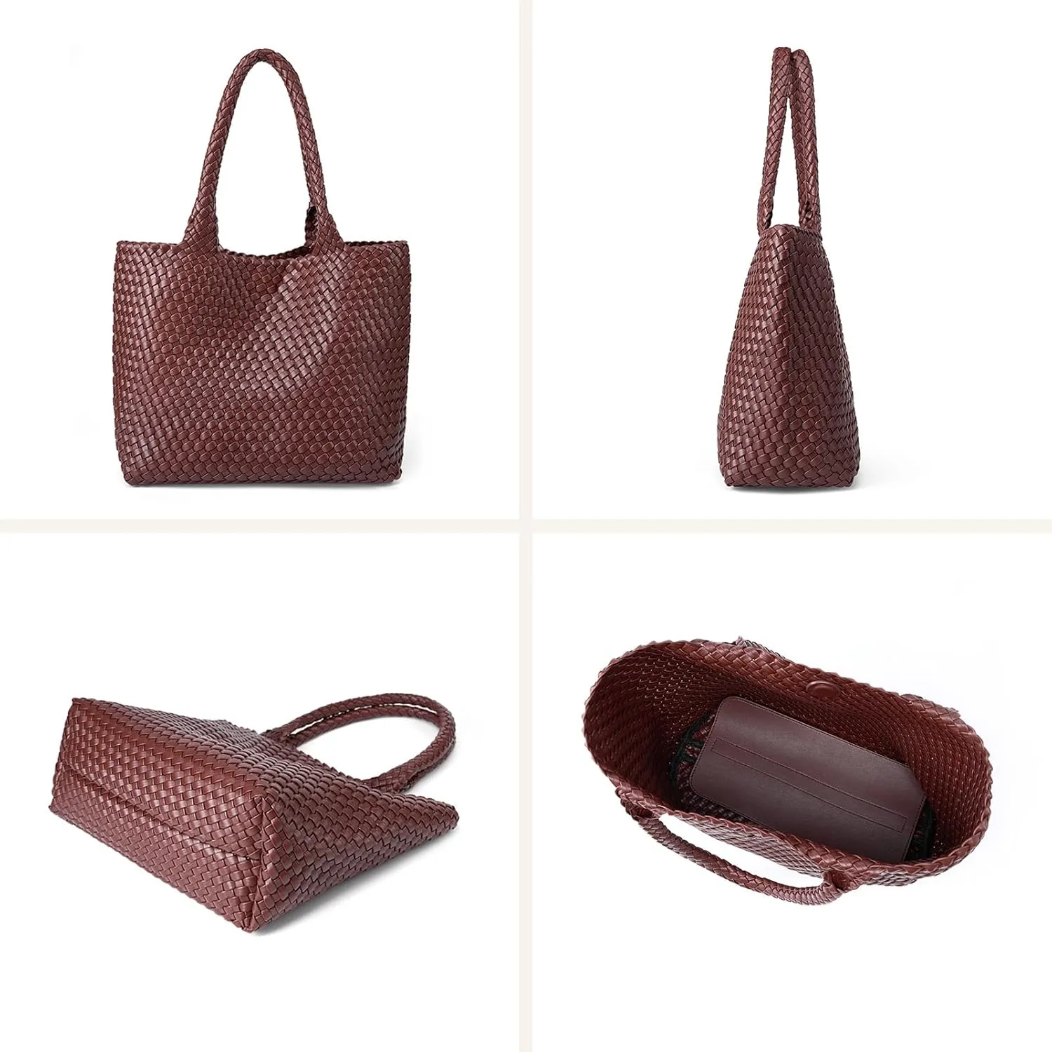 Woven Leather Handbag - Large Tote Bag for Women - Fashion Vegan Leather Tote