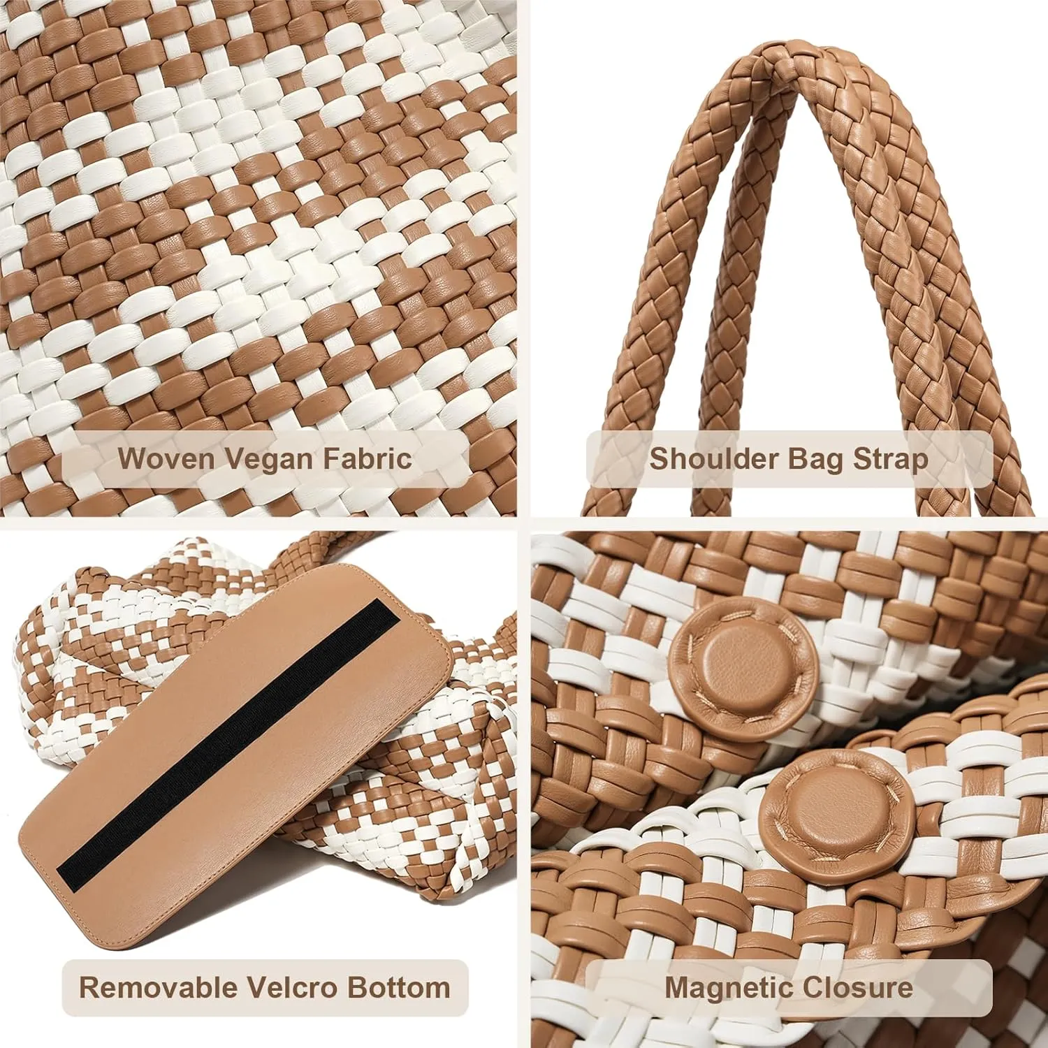 Woven Leather Handbag - Large Tote Bag for Women - Fashion Vegan Leather Tote