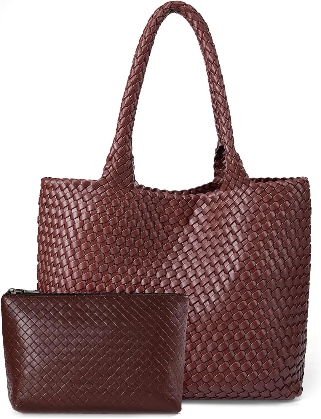 Woven Leather Handbag - Large Tote Bag for Women - Fashion Vegan Leather Tote