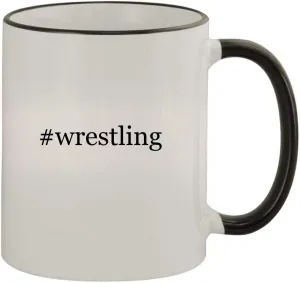 #wrestling - 11oz Colored Handle and Rim Coffee Mug, Black