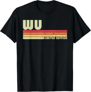 Wu Surname Funny Retro Vintage 80s 90s Birthday Reunion Unisex-Adults Unisex-Kids Black Short Sleeve Classic Fit Cotton T-Shirt Small