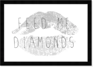 Wynwood Studio Fashion and Glam Wall Art Framed Prints 'Feed me Diamonds' Lips Home Décor, Gray, White