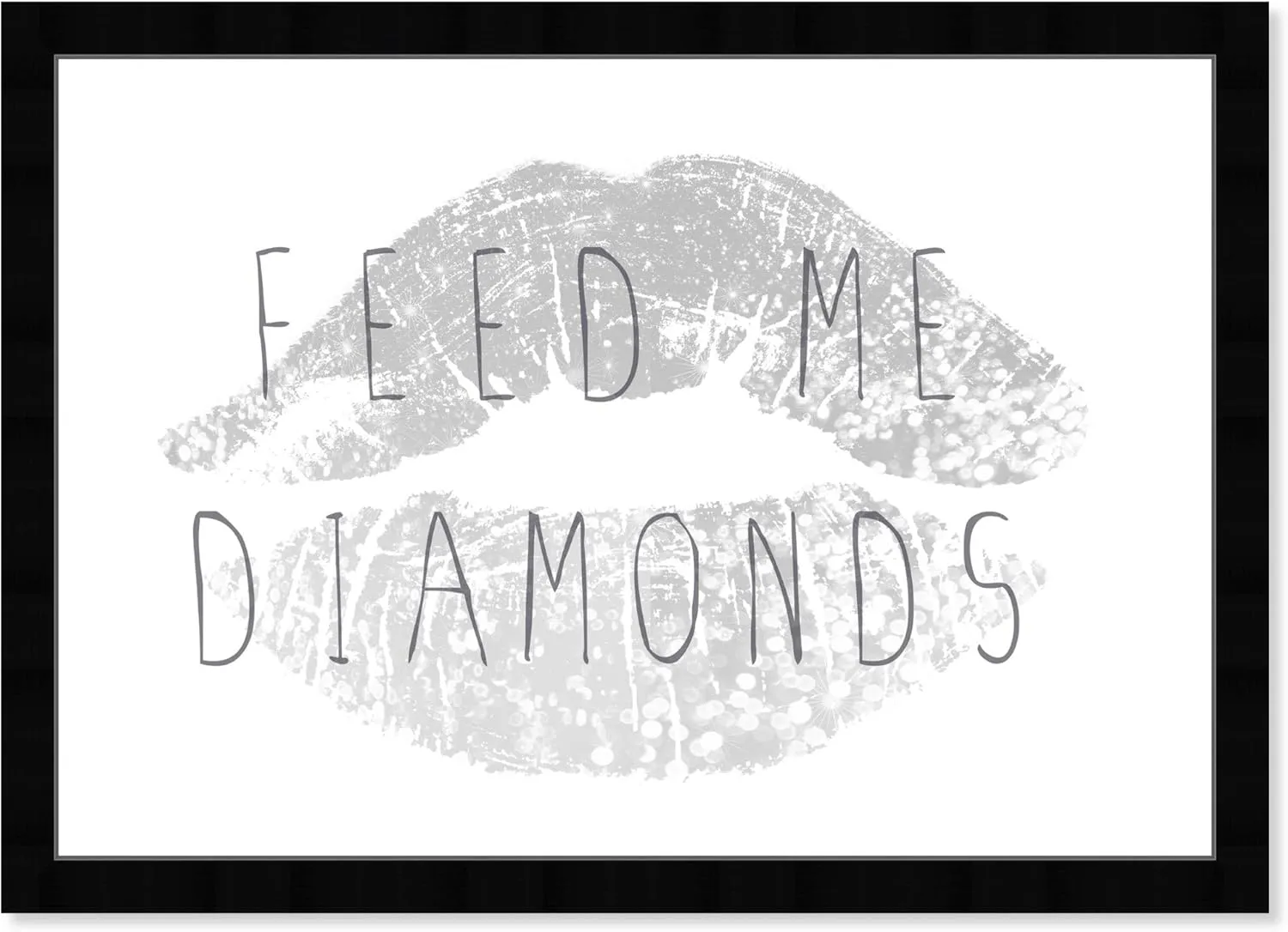 Wynwood Studio Fashion and Glam Wall Art Framed Prints 'Feed me Diamonds' Lips Home Décor, Gray, White