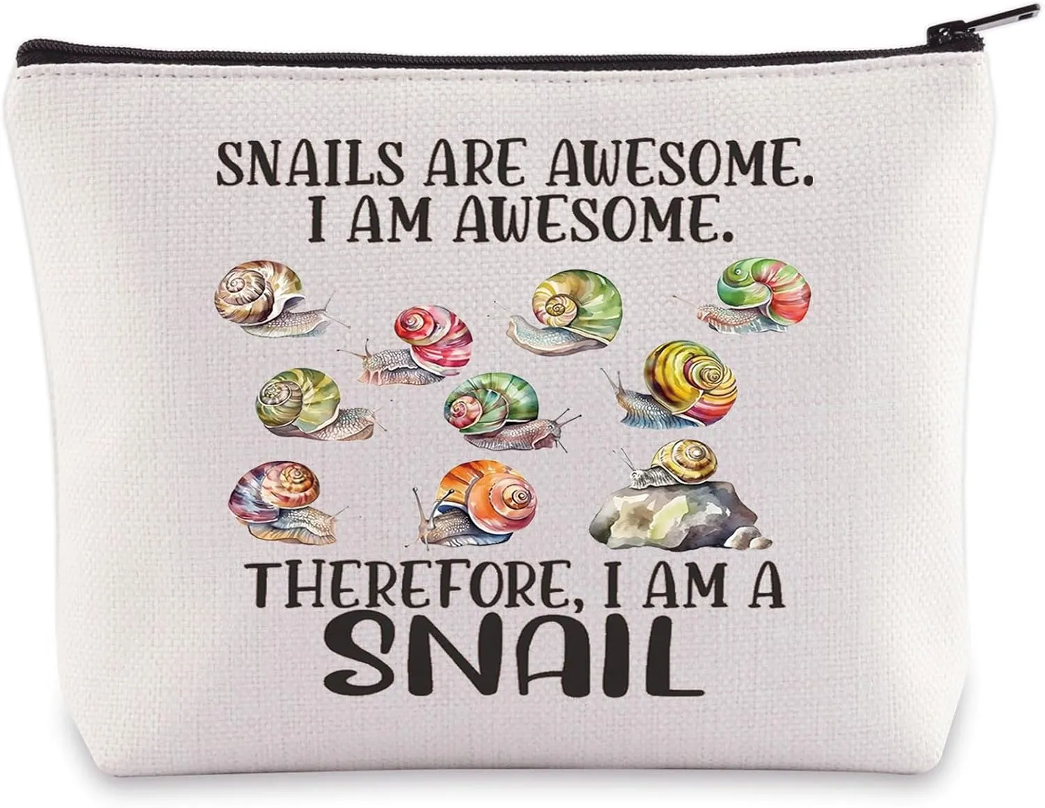 WZMPA Funny Snail Cosmetic Bag Snake Lover Gifts Snails Are Awesome I Am Awesome Therefore I Am A Snails Makeup Zipper Pouch Bag (Snail)