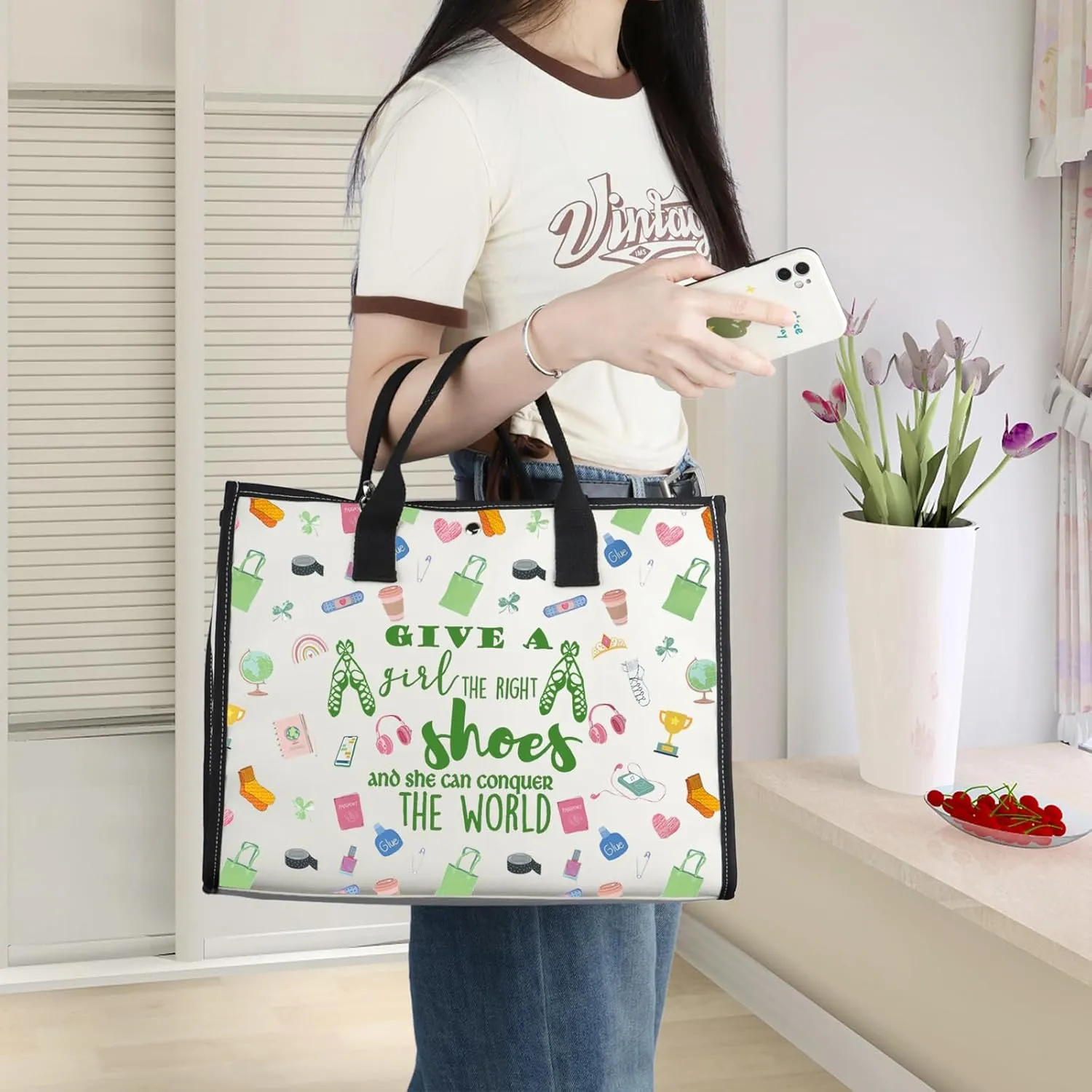 WZMPA Irish Dancer Cosmetic Bag - Dance Teacher Gift - The Right Shoes and She Can Conquer the World - Dancing Makeup Zipper Pouch - Team Gift (Give a Shoes-TB)