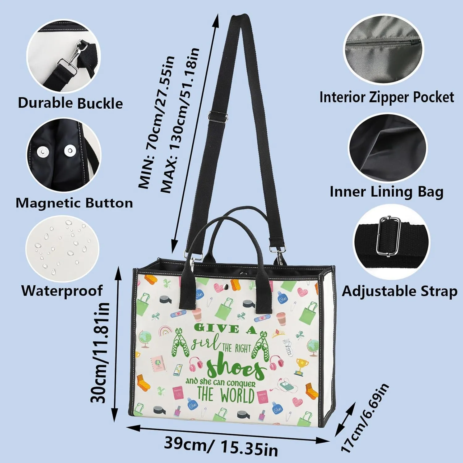 WZMPA Irish Dancer Cosmetic Bag - Dance Teacher Gift - The Right Shoes and She Can Conquer the World - Dancing Makeup Zipper Pouch - Team Gift (Give a Shoes-TB)