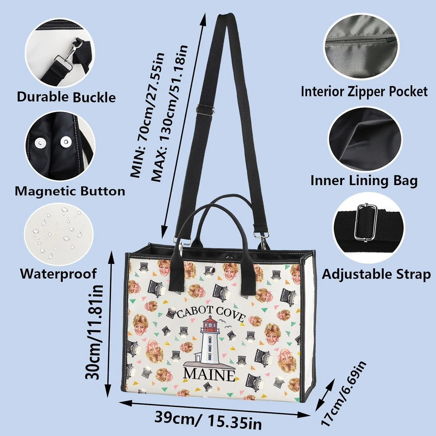 WZMPA Jessica Fletcher Cosmetic Bag Murder Mystery Fans Gift Cabot Cove Maine Jessica Fletcher Makeup Zipper Pouch Bag 80s Murder Show Merchandise (Cabot Cove Maine-TB)