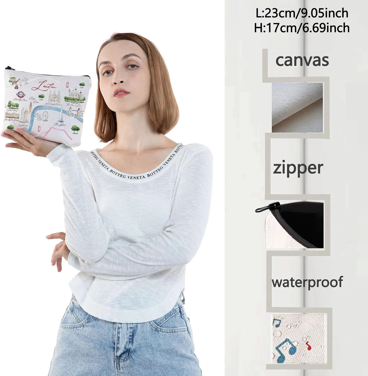 WZMPA London City Map Cosmetic Bag Travel Gift Long Distance Relationship Makeup Zipper Pouch for Family Friend