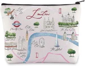 WZMPA London City Map Cosmetic Bag Travel Gift Long Distance Relationship Makeup Zipper Pouch for Family Friend