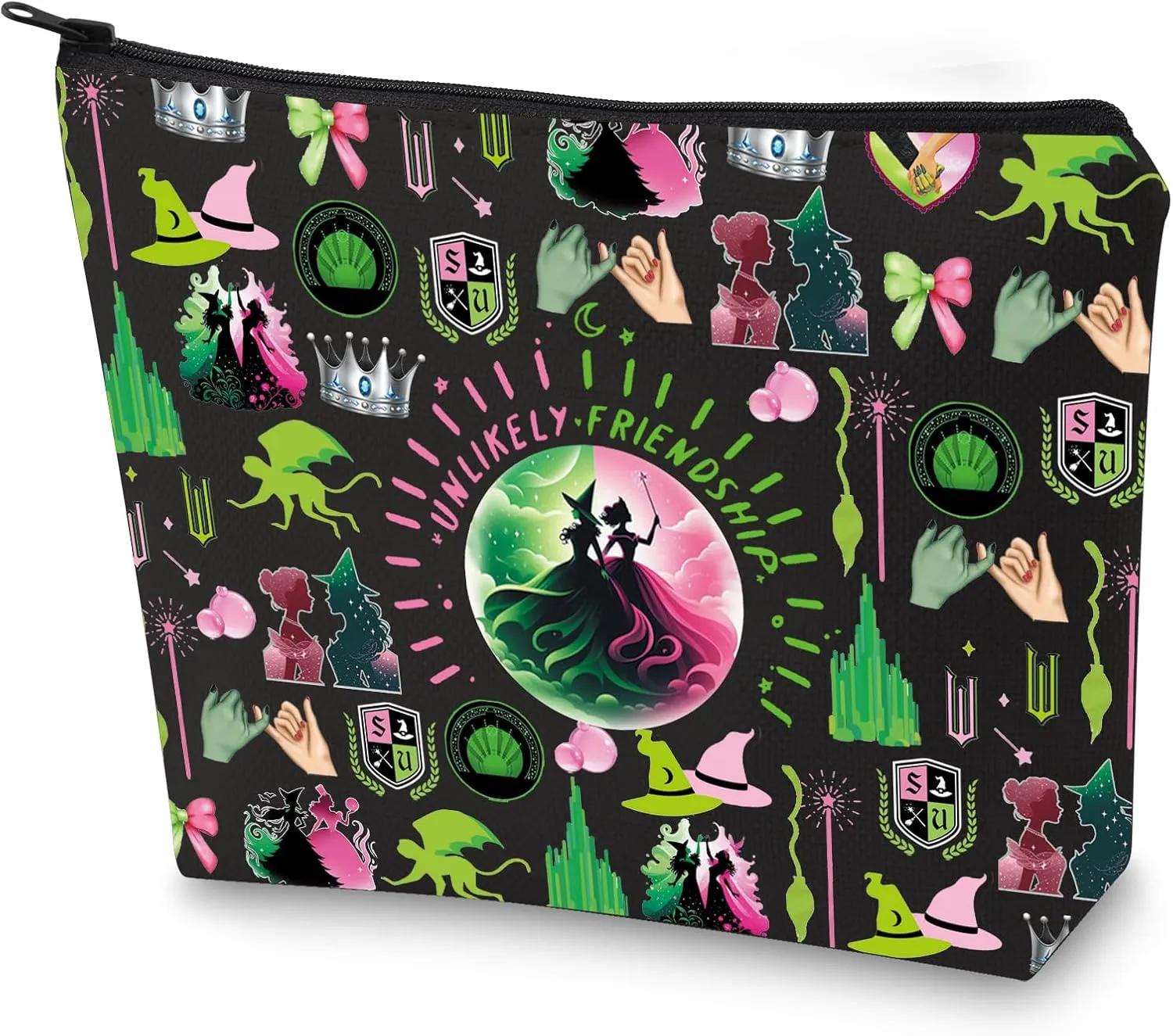 WZMPA Musical Cosmetic Bag Glinda＆ Elphaba Fans Gift Unlikely Friendships Makeup Zipper Pouch Bag Glinda＆Elphaba Merch (Unlikely Friendships-BL)