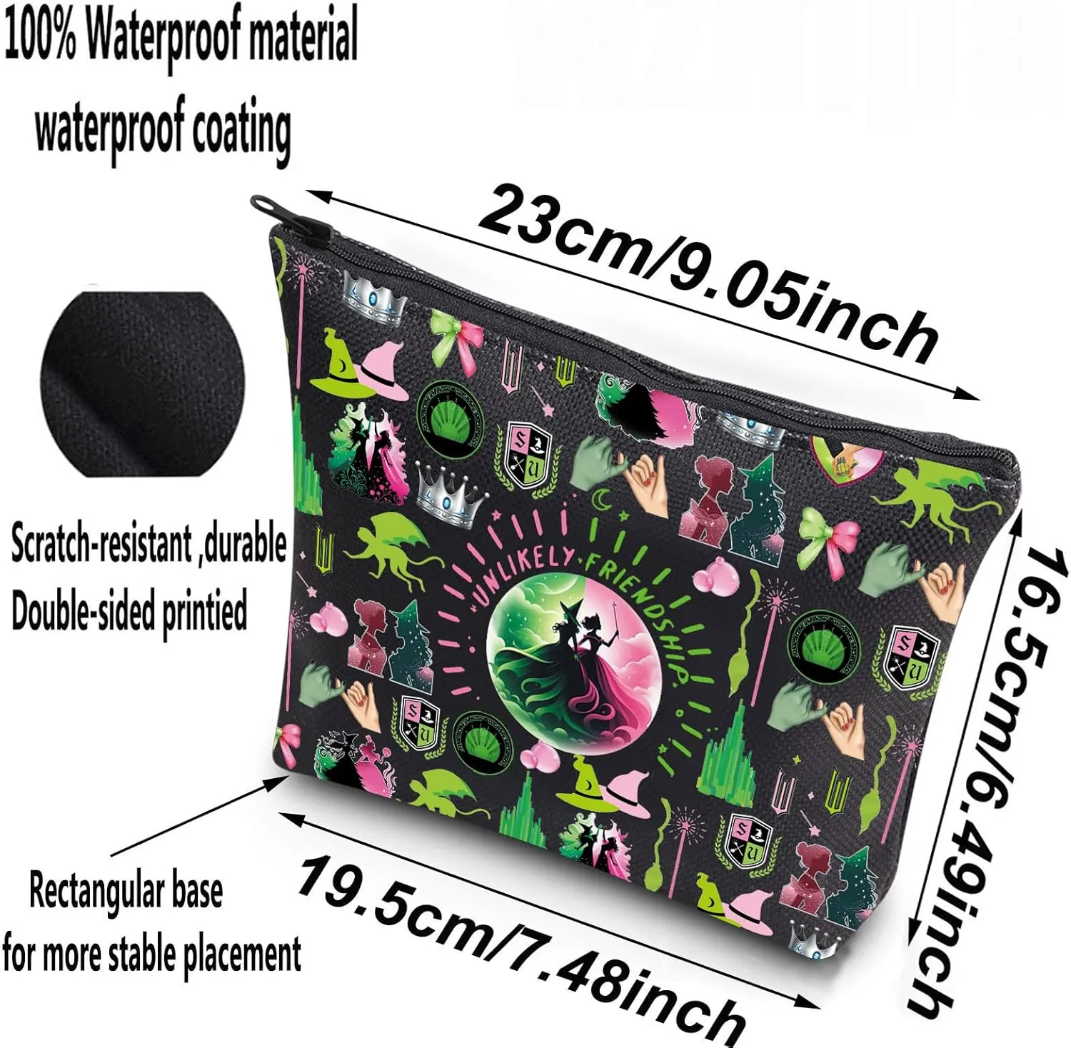 WZMPA Musical Cosmetic Bag Glinda＆ Elphaba Fans Gift Unlikely Friendships Makeup Zipper Pouch Bag Glinda＆Elphaba Merch (Unlikely Friendships-BL)