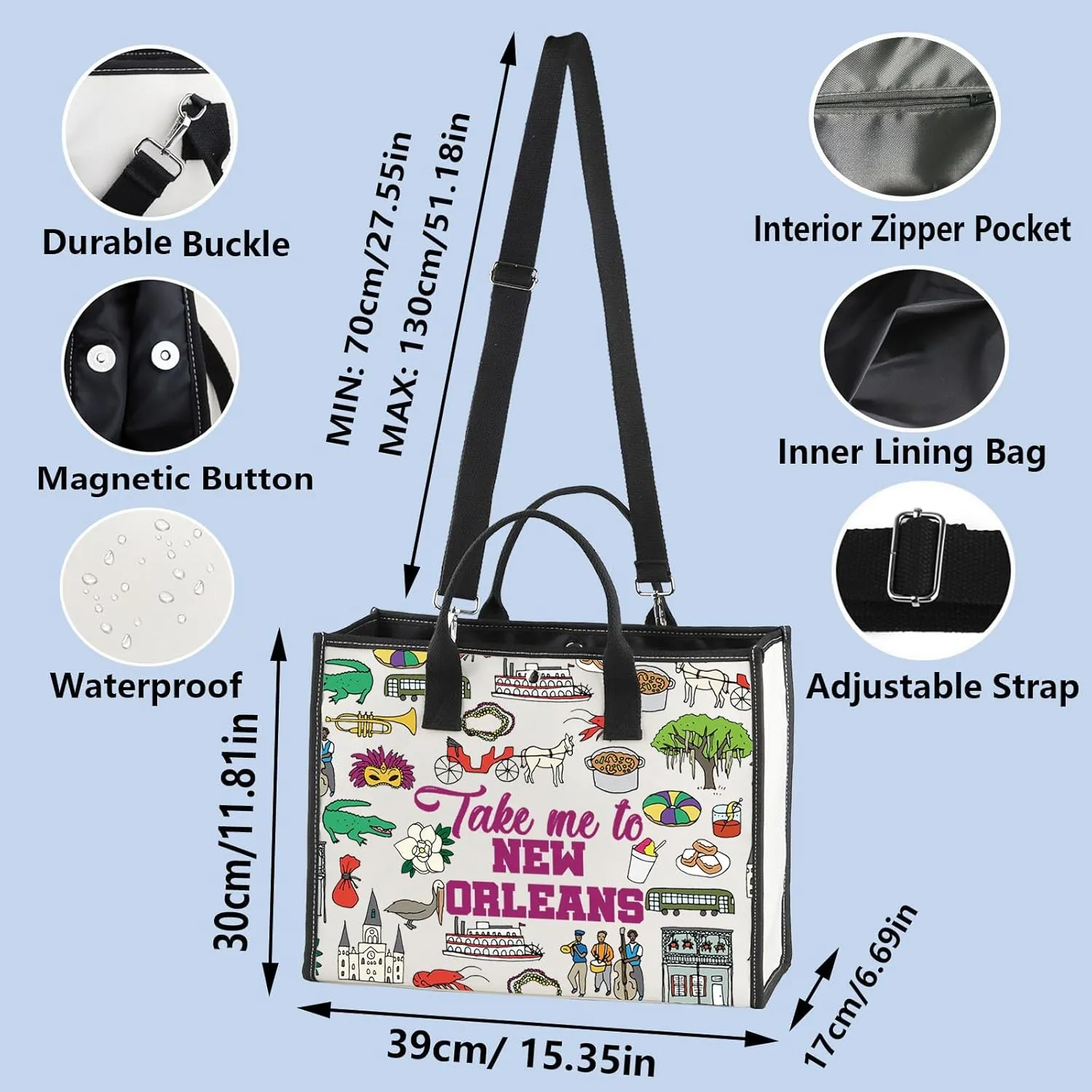 WZMPA New Orleans Louisiana Travel Cosmetic Bag Souvenir Gifts Take Me To New Orleans Zipper Pouch City Merchandise (To New Orleans-TB)
