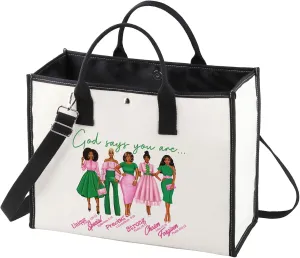 WZMPA Sorority Sisters Cosmetic Makeup Bag - Pink and Green Gift - God Says You Are - Zipper Pouch Greek Paraphernalia (God Says AK -TB)