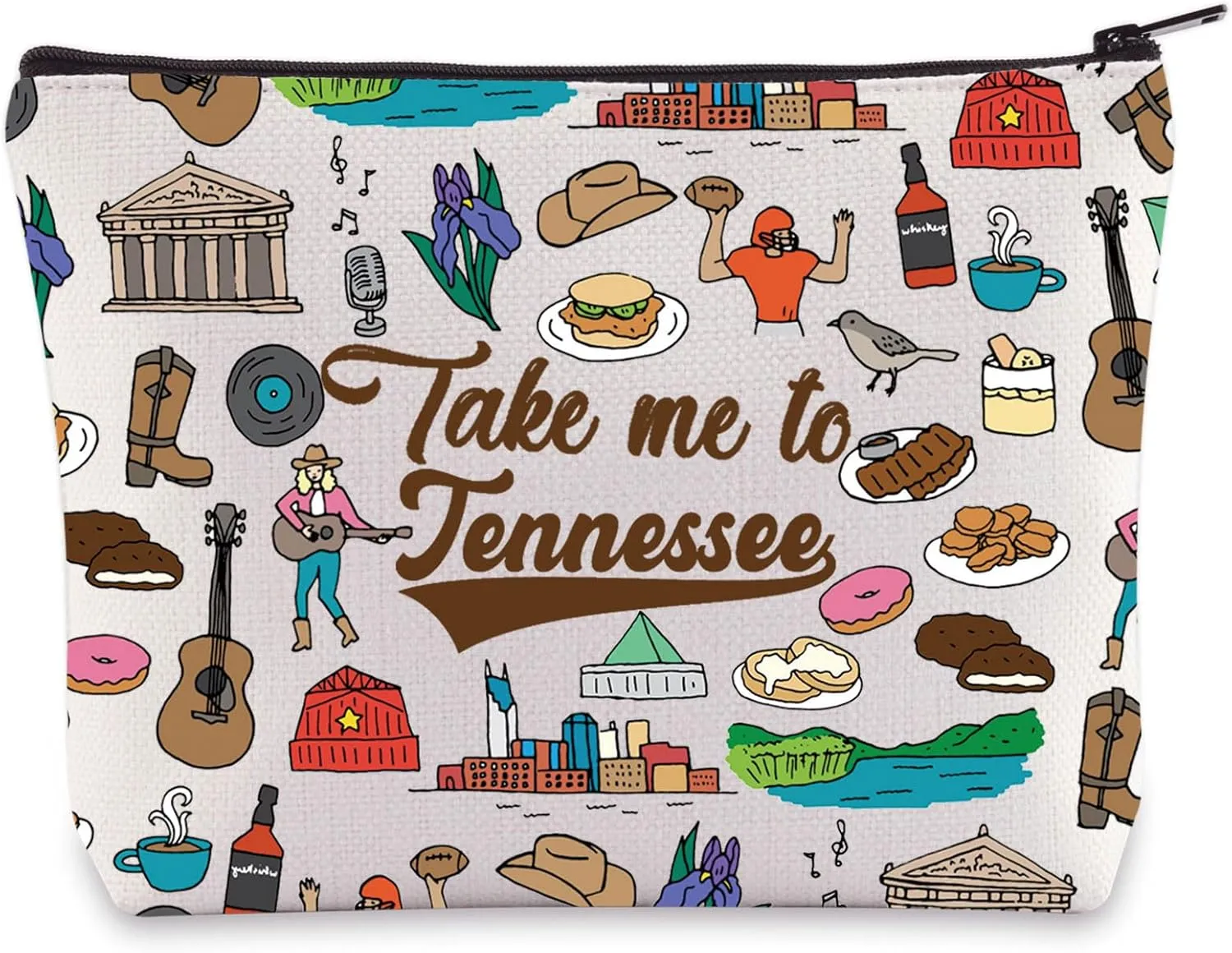 WZMPA Tennessee State Travel Cosmetic Bag Tennessee Souvenir Gifts Take Me To Tennessee Zipper Pouch Bag Tennessee State Merchandise (To Tennessee)