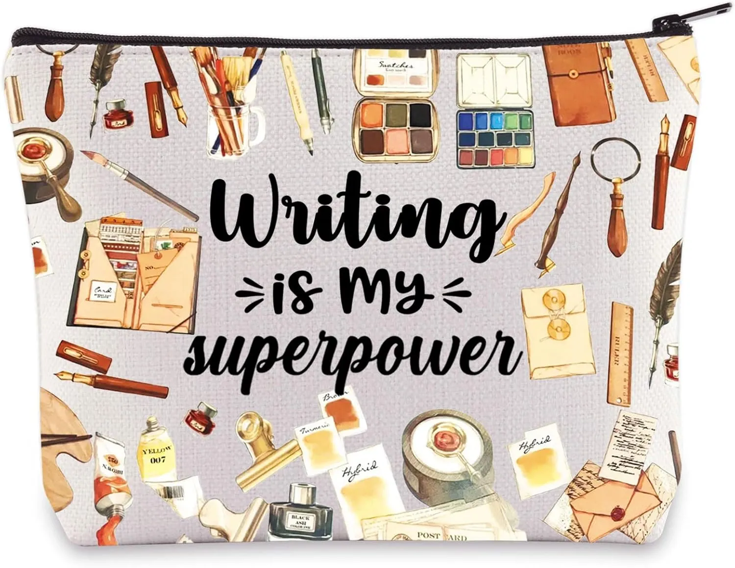 WZMPA Writer Cosmetic Bag Writing Lover Gifts Writing Is My Super Power Makeup Zipper Pouch Bag For Author (Writing power)