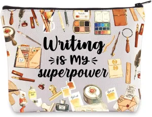 WZMPA Writer Cosmetic Bag Writing Lover Gifts Writing Is My Super Power Makeup Zipper Pouch Bag For Author (Writing power)