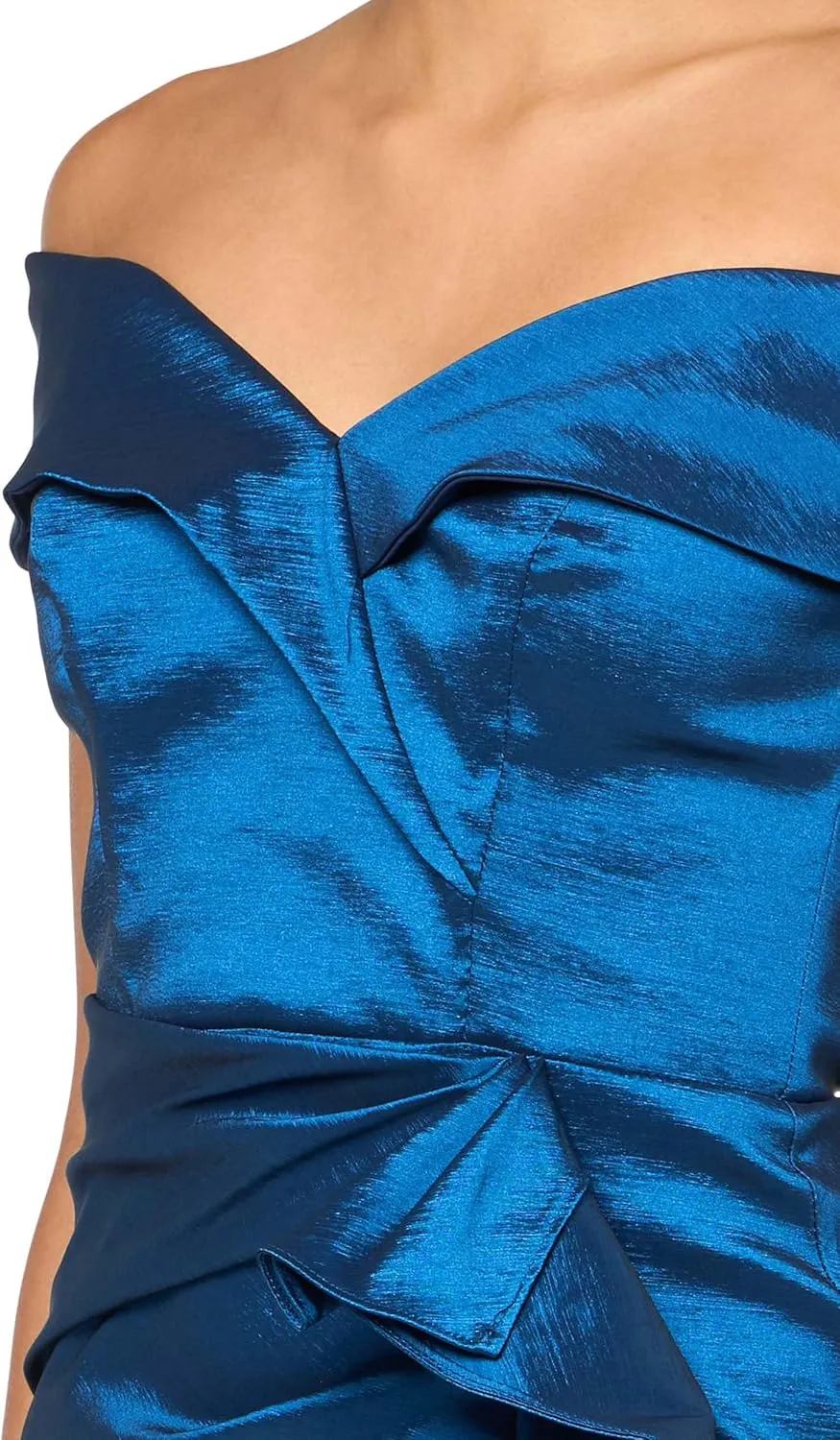 Xscape Women's Off-The-Shoulder Sweetheart Neck Taffeta Gown with Side Sweep Detail