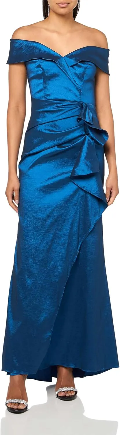 Xscape Women's Off-The-Shoulder Sweetheart Neck Taffeta Gown with Side Sweep Detail