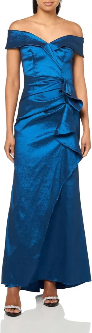 Xscape Women's Off-The-Shoulder Sweetheart Neck Taffeta Gown with Side Sweep Detail