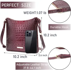 XXGJOALD-Shoulder Crocodile Flat Handbags for Women trendy Ladies Shoulder Bag Embossed Pattern Leather Crossbody Purse