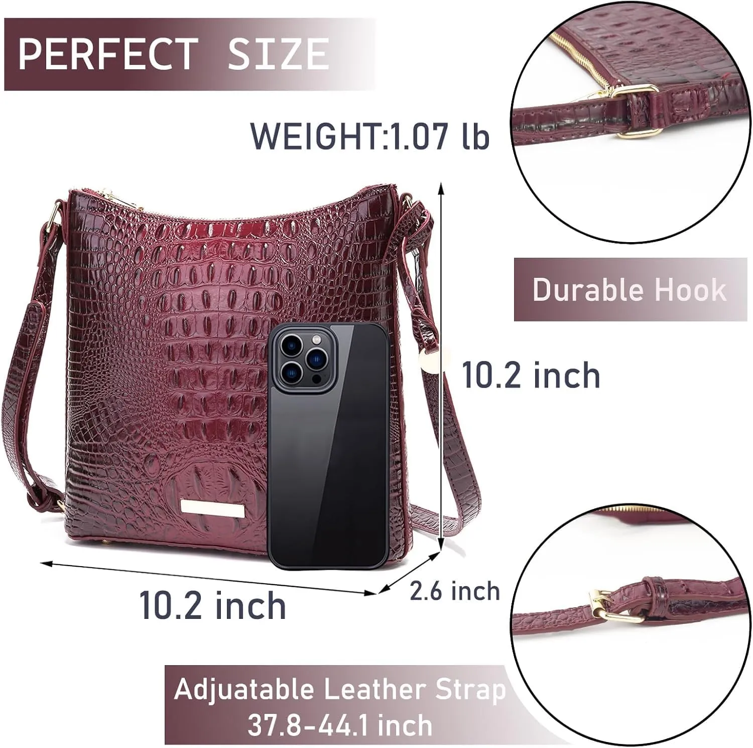 XXGJOALD-Shoulder Crocodile Flat Handbags for Women trendy Ladies Shoulder Bag Embossed Pattern Leather Crossbody Purse