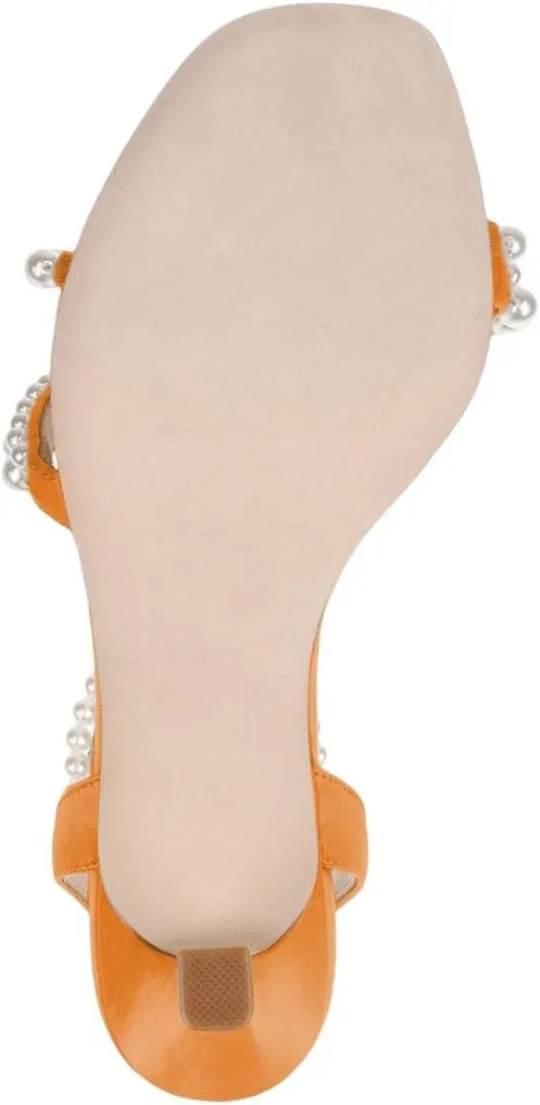 XYD Women's Pearl Kitten Heel Open Toe Sandals Silk Satin Rhinestone Dress Prom Wedding Shoes