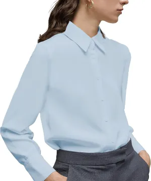 YAMANMAN Women's Button Down Shirt Classic Long Sleeve Collared Tops Work Office Chiffon Blouse