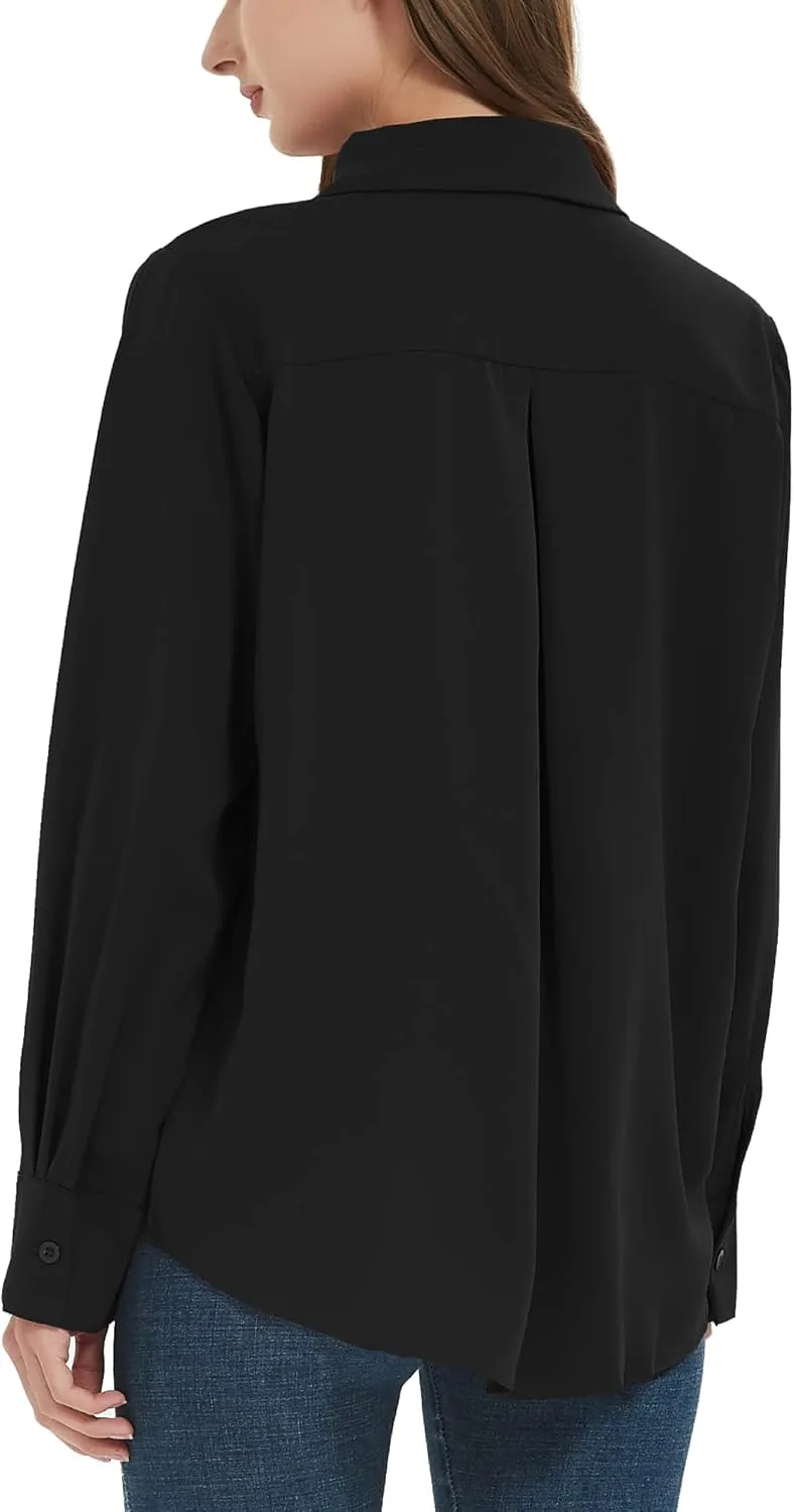 YAMANMAN Women's Button Down Shirt Classic Long Sleeve Collared Tops Work Office Chiffon Blouse