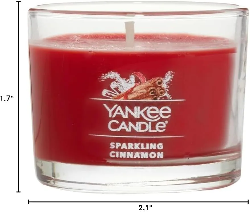 Yankee Candle Signature Votive Mini Candle Jar, Sparkling Cinnamon Scent, Natural Soy Wax Blend Candle with Natural Fiber Wick, 1.3 OZ Glass Jar (Pack of 4)