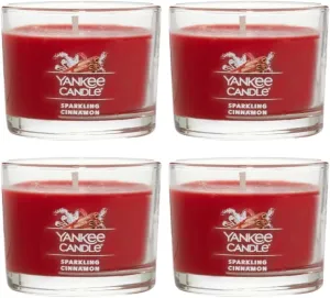 Yankee Candle Signature Votive Mini Candle Jar, Sparkling Cinnamon Scent, Natural Soy Wax Blend Candle with Natural Fiber Wick, 1.3 OZ Glass Jar (Pack of 4)