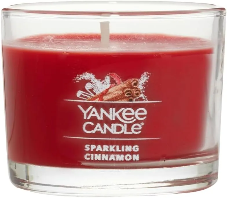 Yankee Candle Signature Votive Mini Candle Jar, Sparkling Cinnamon Scent, Natural Soy Wax Blend Candle with Natural Fiber Wick, 1.3 OZ Glass Jar (Pack of 4)
