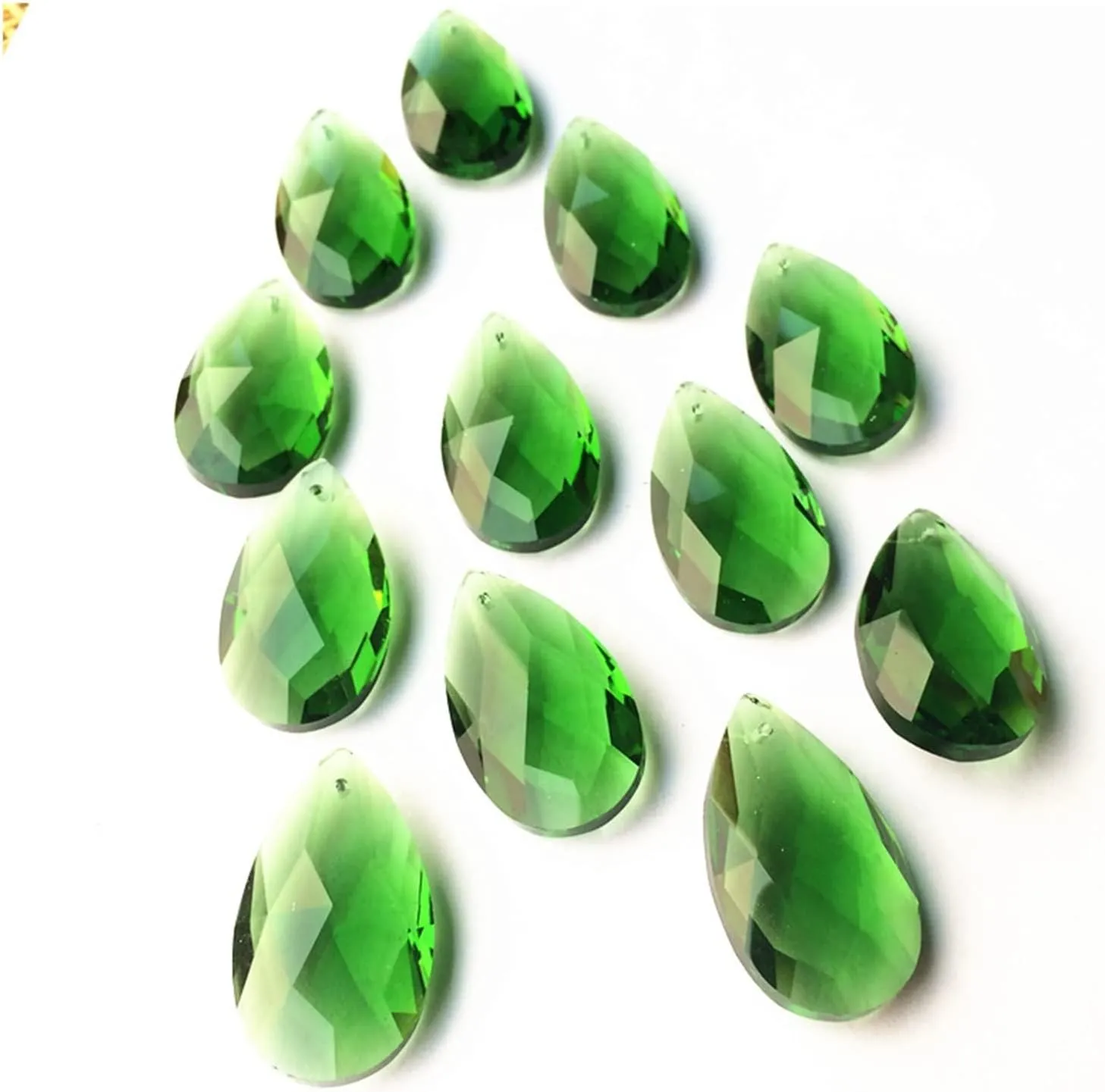 yaoqijie 10pcs/lot 38 * 21mm Green Angel's Tears Faceted Crystal Chandelier Prisms, Chandelier Crystal Glass Suncatcher ( Rings) Lasting