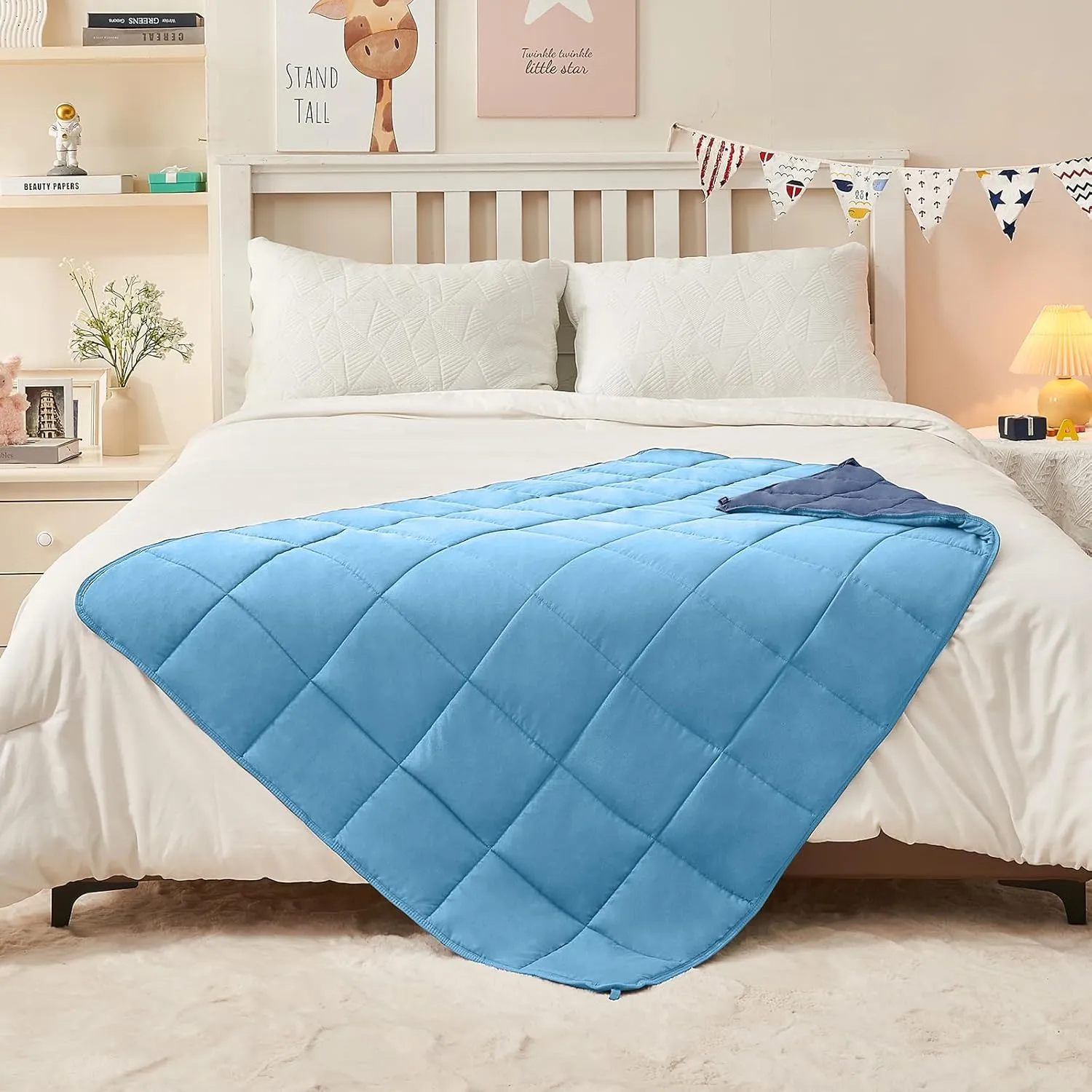 yescool Weighted Blanket 7 Pounds Cooling Weighted Lap Blanket, Sky Blue Heavy Blankets for Sleeping, Washable Weighted Throw Blanket for 60-80lbs, 40"x60"