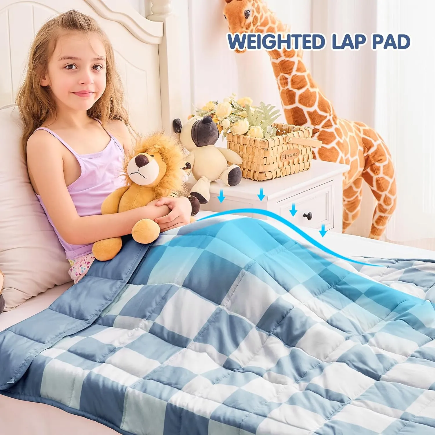 yescool Weighted Blanket 7 Pounds Weighted Throw Blanket with Plaid Pattern, Checkered Heavy Blanket for Sleeping, Blue Tartan Weighted Throw Blanket Perfect for 60-80lbs, 40"x60"