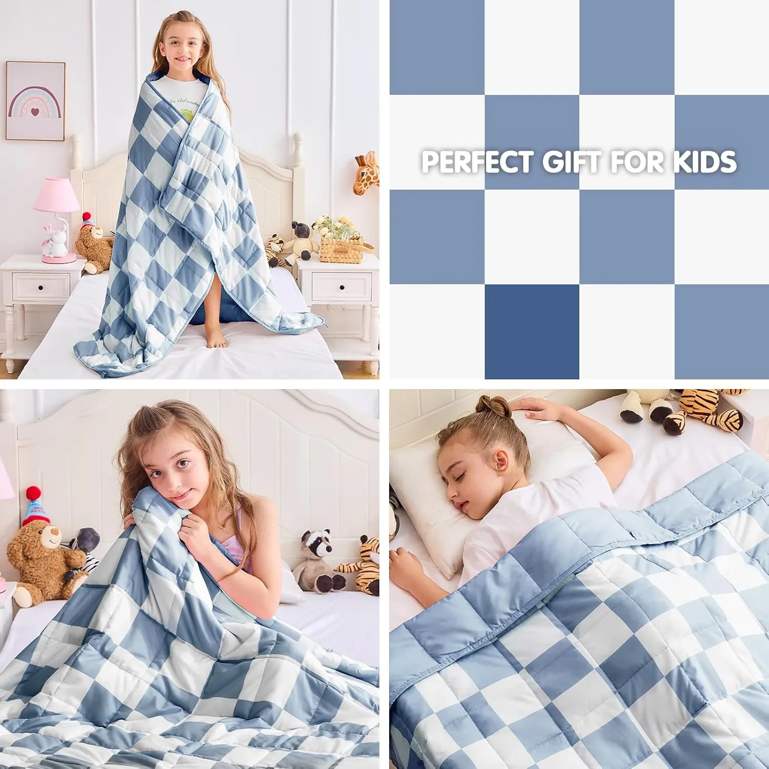 yescool Weighted Blanket 7 Pounds Weighted Throw Blanket with Plaid Pattern, Checkered Heavy Blanket for Sleeping, Blue Tartan Weighted Throw Blanket Perfect for 60-80lbs, 40"x60"