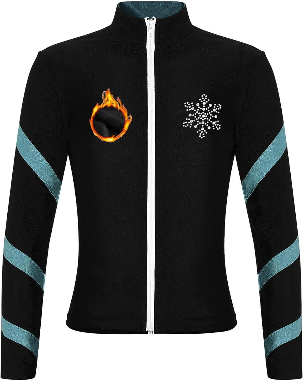 YiZYiF Kids Girls Long Sleeve Color Block Fleece-Lined Jacket Zipper Figure Skating Gymnastics Dance Workout Sports Top